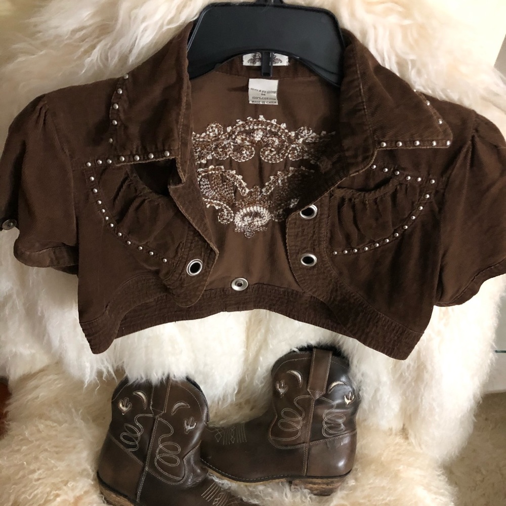 BTRII Brown Corduroy Studded Bolero/Shrug (M)